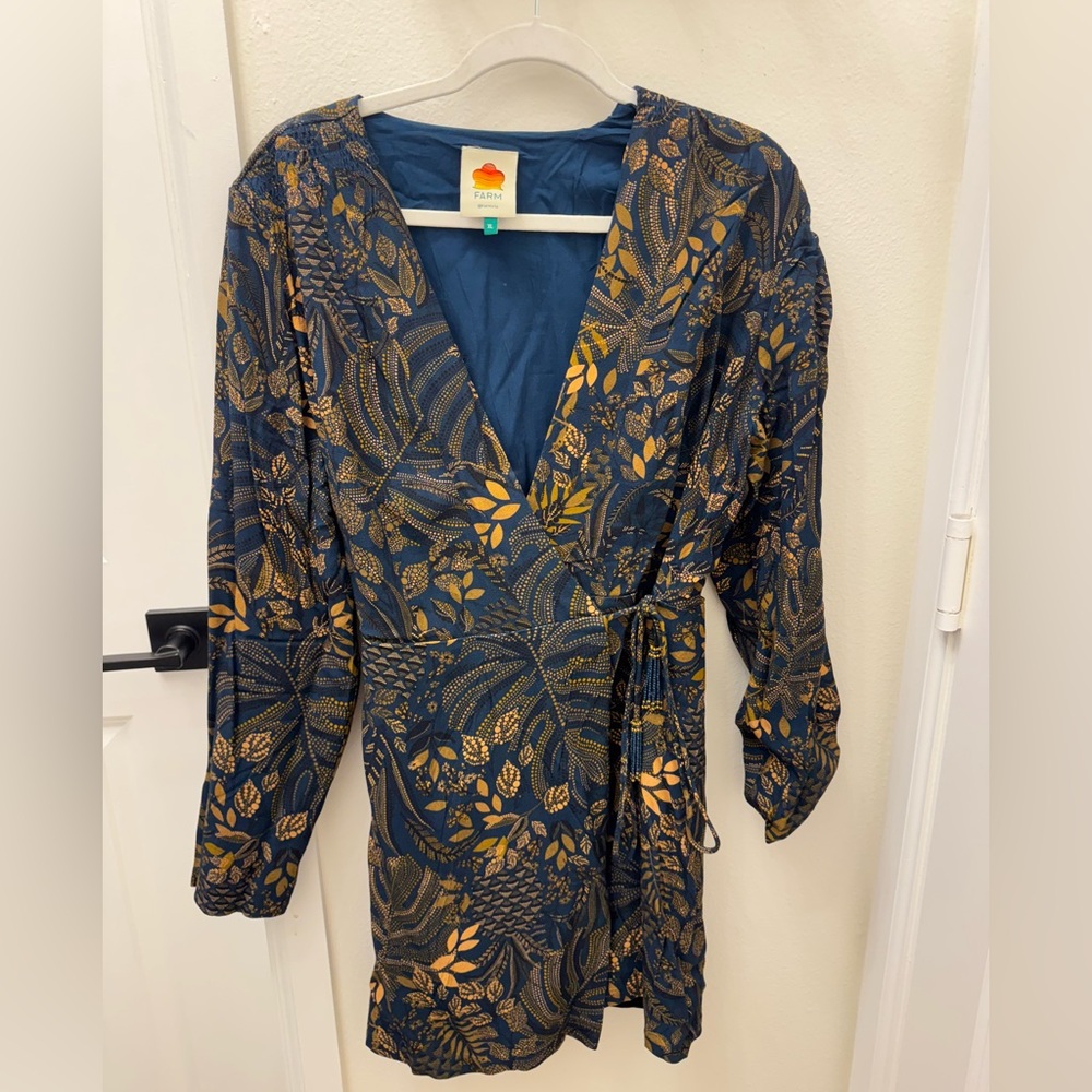 FARM Rio Blue and Gold Wrap Dress